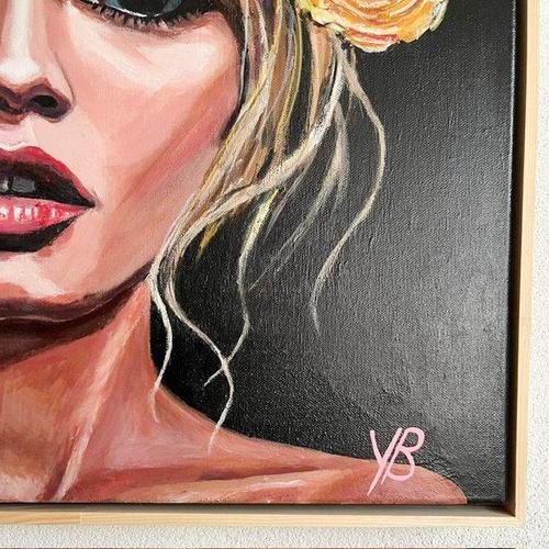 Black Yvonne Beeris, Brigitte Bardot Fleur Nocturne, Acrylic on Canvas, Framed For Sale - Image 8 of 10