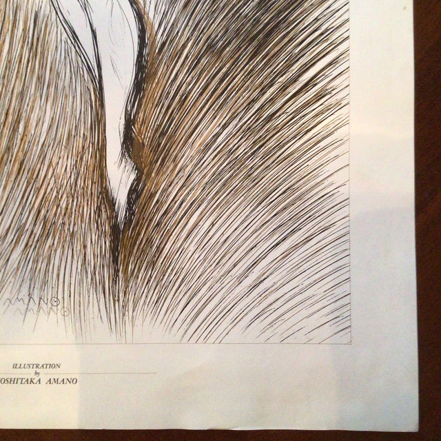 Black Signed Illustration Print From 1989 "Fanciful Calendar" by Yoshitaka Amano, Produced by Ten Production. For Sale - Image 8 of 10