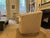Pair of Custom Swivel Club Chairs in Soft Silver-Gray Textured Upholstery For Sale - Image 4 of 9