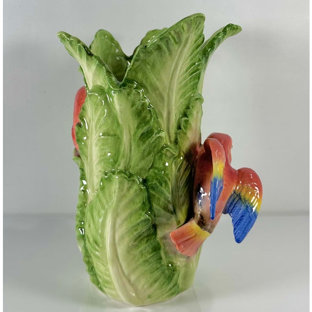 Ceramic Vintage Fitz Floyd Parrots “Jungle” Pattern Vase For Sale - Image 7 of 11