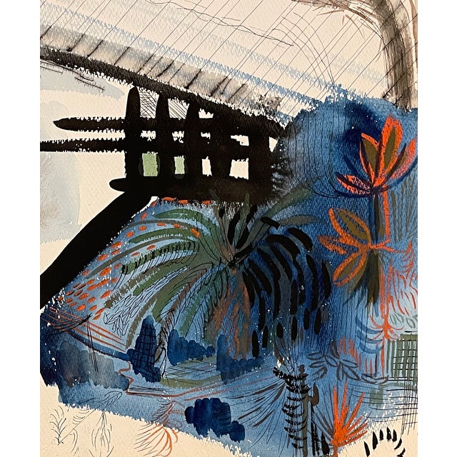 MCM painting on paper by artist Robert Colborne (1931-2002) of New York. Signed and dated lower left, estate stamp on the...