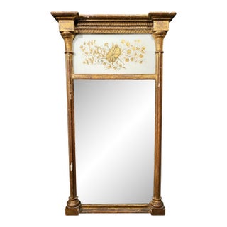 1810s Boston Federal Giltwood Mirror With Cady & Maunder Label and Eglomise Glass For Sale