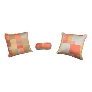 Custom Geometric/ Collage Colorful, Feather Pillows With Knife Edge Trim and Zipper Closure- Set of 3 For Sale