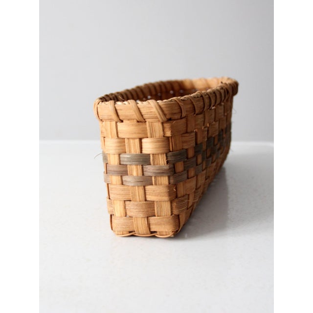 Wood Vintage Splint Weave Rectangular Basket For Sale - Image 7 of 10