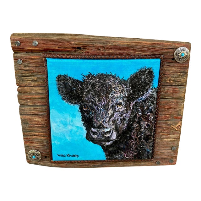 Curley Boy~ Willie Britt, Original Acrylic Painting, "Curly Boy" Scrappy Young Bull Is Always Looking for Someone to Spar With. For Sale
