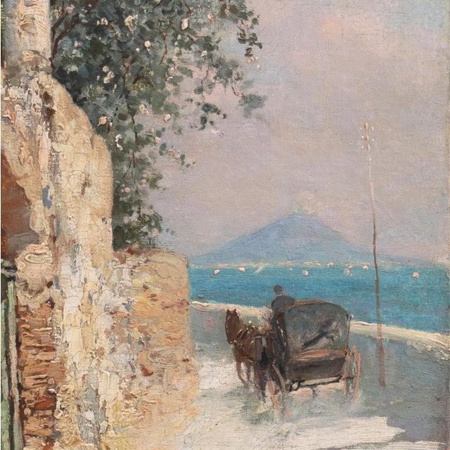 Traditional 'Naples With a View of Mount Vesuvius' by Giuseppe Giardiello, Circa 1900, Golfo Di Napoli For Sale - Image 3 of 10