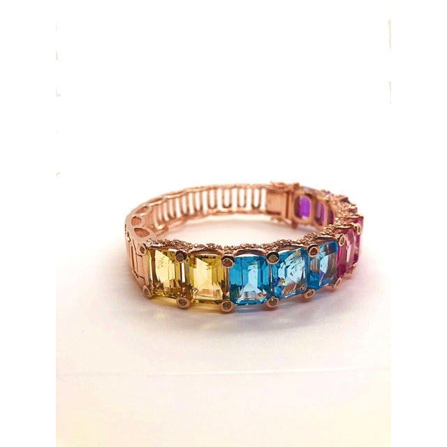 "Bochic ‘Capri’ Vintage Natural Amethyst & Blue Topaz Bangle In 18K Gold & Silve" For Sale - Image 15 of 15