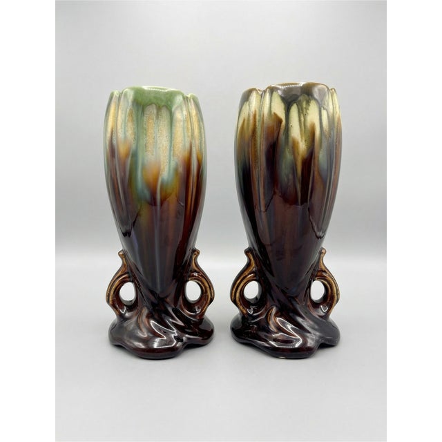 Mid-Century Art Deco Style Pour Glazed Vases from Faïence Thulin, 1940s, Set of 2 For Sale - Image 4 of 8