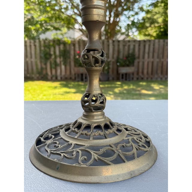 Vintage 17" Reticulated/Pierced Brass Side Table W/Blanc Italian Marble 14" Top For Sale - Image 4 of 7