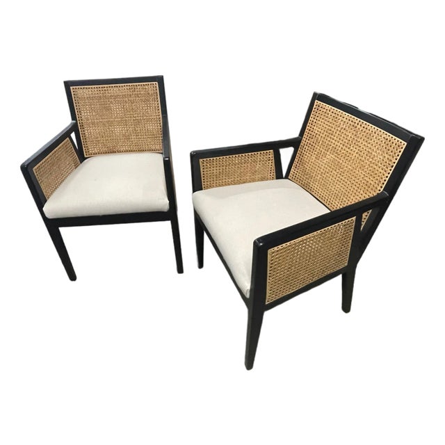 Lisbon Cane Armchair, Brushed Ebony - Pottery Barn For Sale