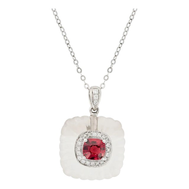 0.67ct Spinel, Diamond and Rock Crystal Platinum Pendant Necklace - Fei Liu For Sale
