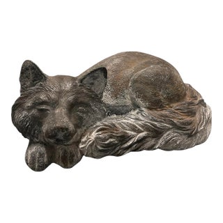 Vintage Cast Iron Sleeping Fox Statue For Sale
