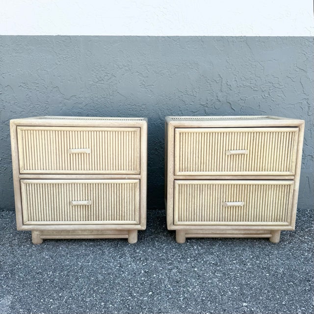 This stylish pair of Boho Chic nightstands showcases timeless craftsmanship with beautifully woven pencil reed rattan...