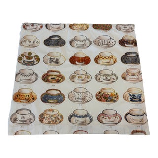 Pierre Frey Teacup Fabric "Minton Blanc" Rod Pocket Cafe Curtains (2) For Sale