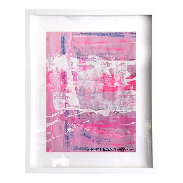Chromatic Passage. V Framed Abstract Shades of Pink and White Painting For Sale