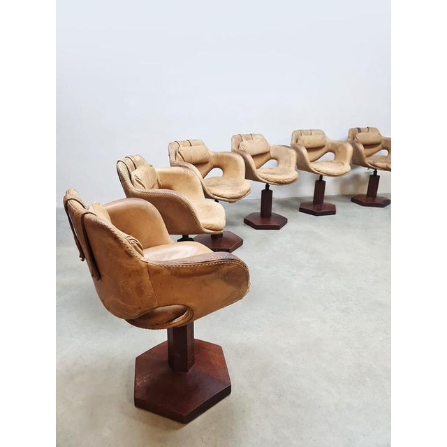 Vintage Leather Swivel Chairs, 1950s, Set of 6 For Sale - Image 4 of 4