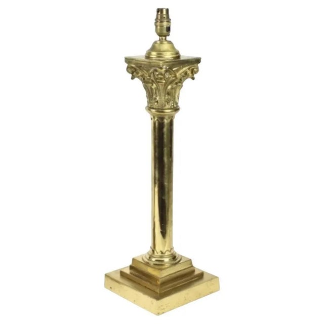 19th Century Antique Victorian Brass Corinthian Column Table Lamps, Set of 2 For Sale - Image 11 of 11
