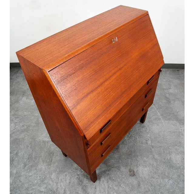 Mid Century Danish Modern Secretary Desk Bureau Denmark Teak Drawers Drop Down For Sale In Sacramento - Image 6 of 12