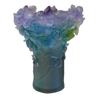 Purple Blue Green Crystal Glass Orchid Blossom Vase Display Art For Sale