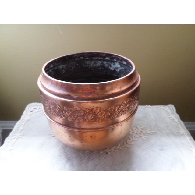 Copper Antique Belgium Ornate Flower Design Copper Cachepot For Sale - Image 8 of 9