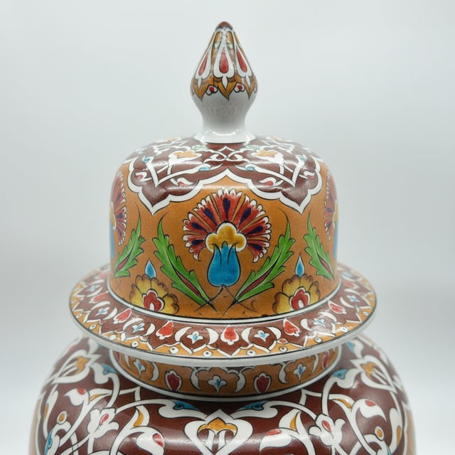 Handmade Ceramic “Shah” Ginger Jar (30cm) – Rare Amber/Orange Ground & Cypress – Traditional Lidded Decor For Sale - Image 4 of 9
