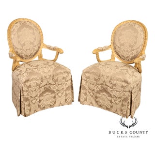 Louis XVI Style Pair Of Painted Oval Back Armchairs With Upholstered Seats For Sale