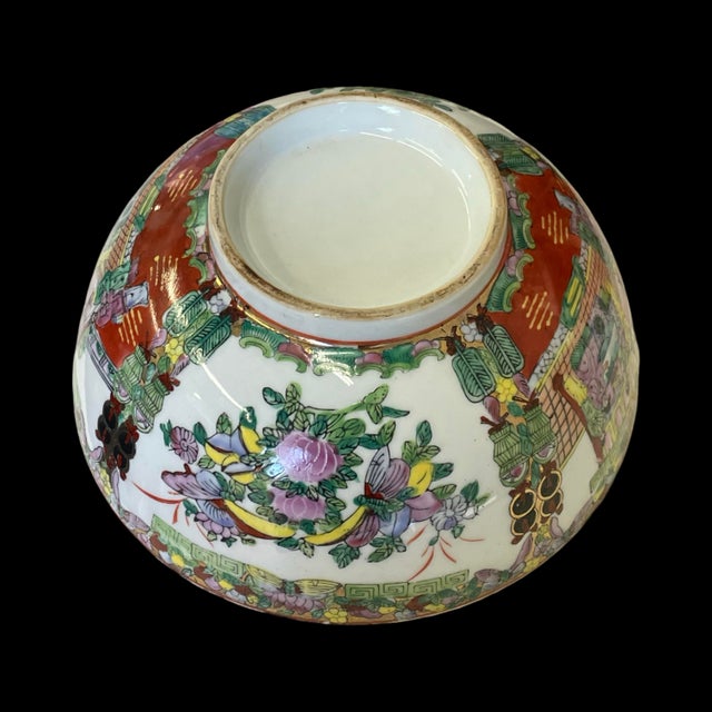 Vintage Chinese Famille Rosé Large Hand-Painted Ceramic Punch Bowl With Gold Gilt Trim For Sale - Image 11 of 11