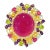 Bochic “Orient” Ruby & Fancy Multi Color Gems Large 18k Gold & Silver Cocktail Ring Size 10 For Sale