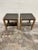 Amazing vintage pair of TA designed end tables with leather strap surface and scalloped legs for days ending in brass...