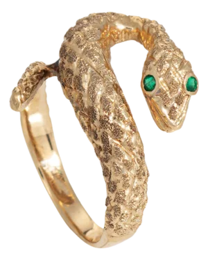 Vintage Snake Ring Sz 7 14k Yellow Gold Emerald Eyes Serpent Jewelry