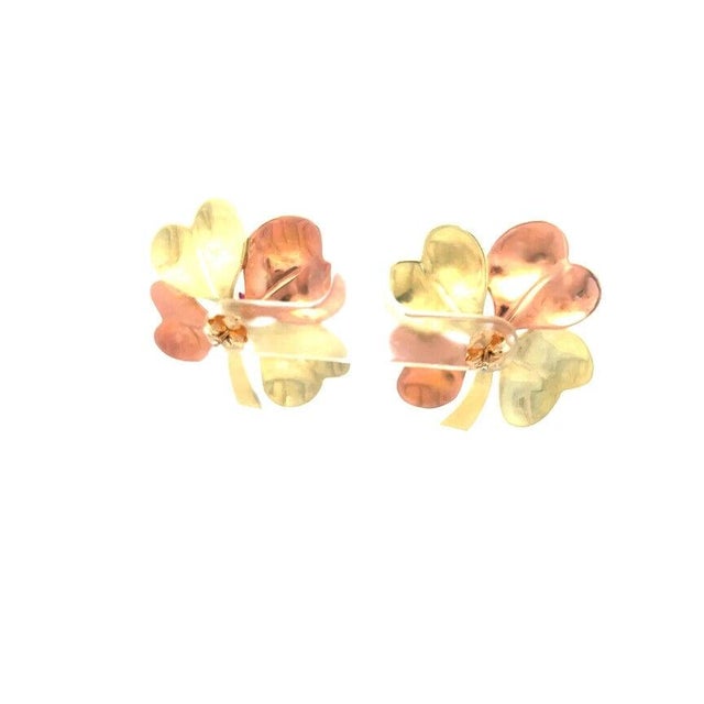 Contemporary Gold 14k Gemstone Earrings Two Tone Flower Stud Style Retro, 2 pieces For Sale - Image 3 of 8