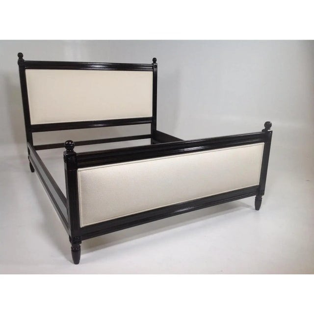 Modern Queen Size Bed Ebony Finish With Upholstered Headboard/Footboard For Sale - Image 4 of 4