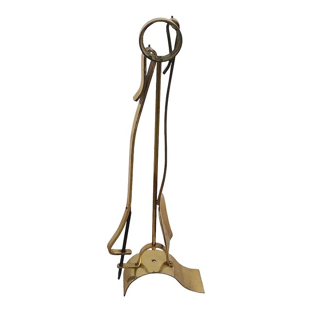 Sculptural Modernist Brass Fireplace Tool Set For Sale