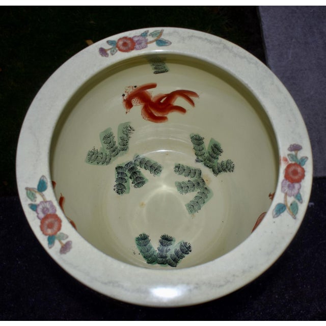 1980s Vintage Satsuma Style Ceramic Fish Bowl Planter Birds Floral Gold Gilt Large For Sale - Image 5 of 18