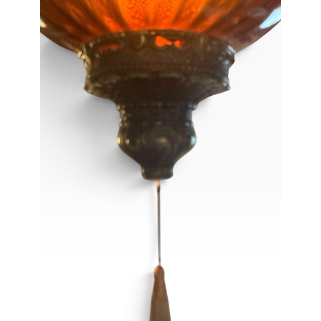 Vintage Amber Glass Swag Pendant Light With Ornate Brass-Tone Fittings For Sale In Buffalo - Image 6 of 7