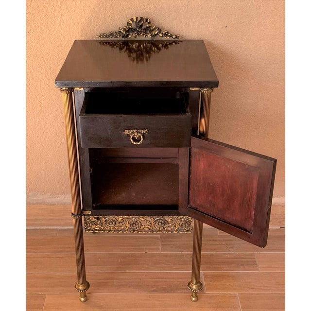 Bronze French Ebonized Mahogany Nightstands With Fluted Bronze Columns - a Pair For Sale - Image 8 of 13