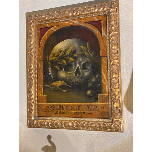 Baroque Style Oil on Canvas Memento Mori Profile Painting in Giltwood Frame For Sale - Image 10 of 13