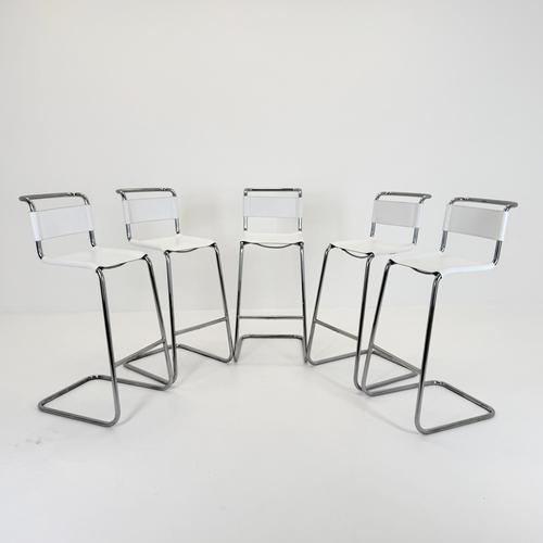Mart Stam Bauhaus S39 L Bar Stool in White Vegetal Leather and Chrome by Mart Stam for Thonet, Germany, 1970s For Sale - Image 4 of 16