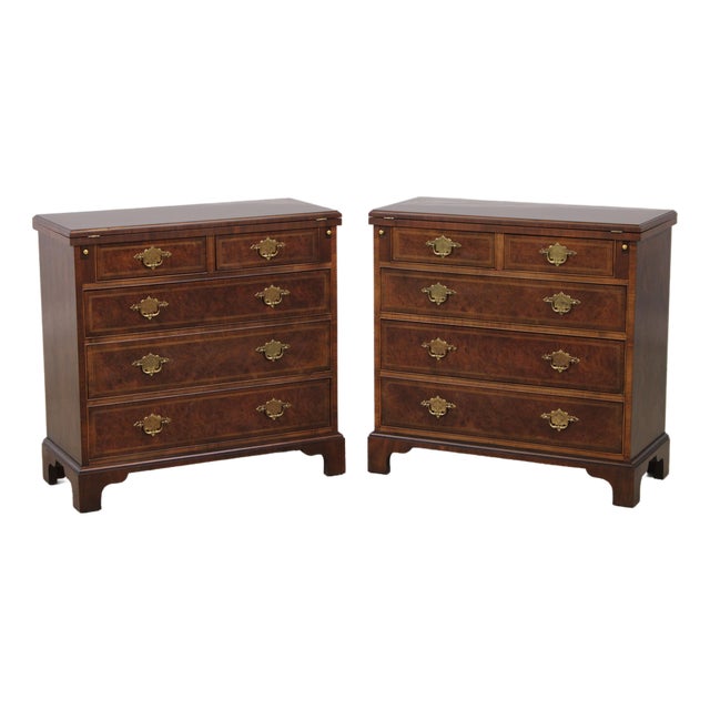Pair Baker George III Burl Walnut Bachelor Chests For Sale