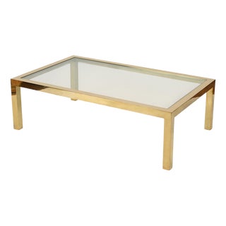 Italian Gilt Brass and Crystal Rectangular Coffee Table, Italy, 1970s For Sale
