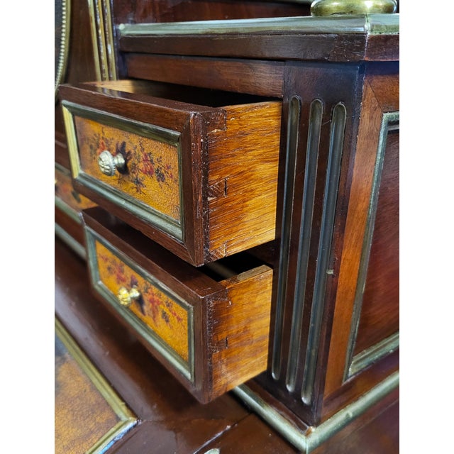 19th C French Vernis Martin Style Painted & Fitted Interior Bonheur Du Jour Secretary Desk For Sale - Image 10 of 18