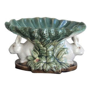 Vintage Mid 20th Century Italian Majolica Compote Centerpiece Bowl For Sale