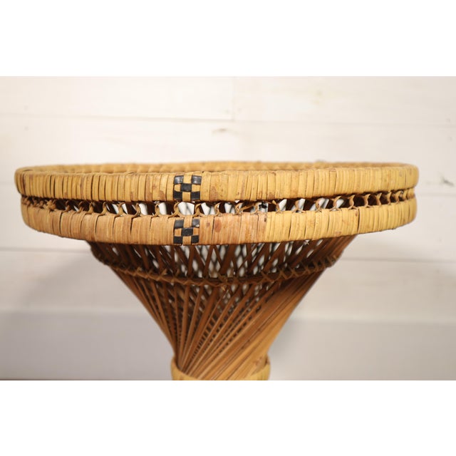 Very cool vintage woven cane/rattan "emmanuelle" or peacock style foot stool, ottoman, or side table. It is in very good...