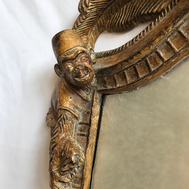 Vintage Chinoiserie Carved Monkey and Palm Tree Mirror | Chairish