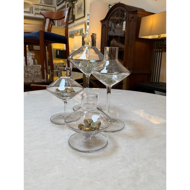 Glass Modern Glass Pedestal Vessels + Seashells, Set of Four For Sale - Image 7 of 12
