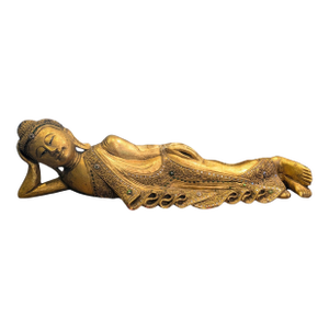 1930s-1940s Hand-Carved Giltwood Burmese Reclining Buddha