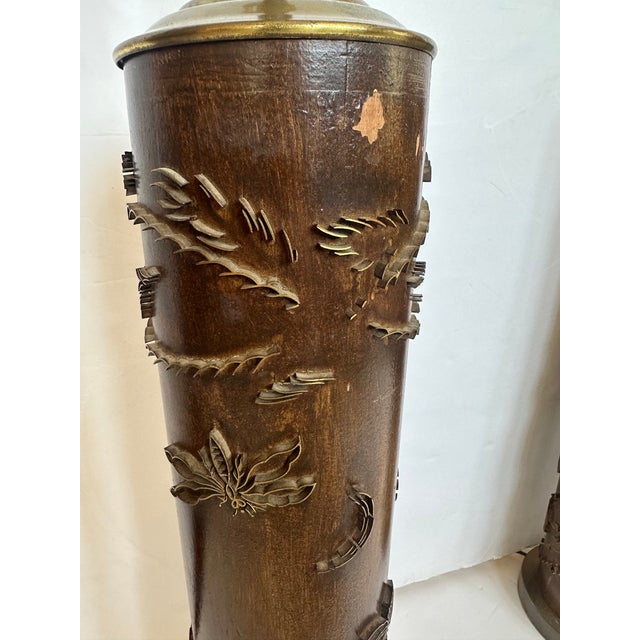 Vintage Wood and Metal Wallpaper Roller Table Lamps -a Pair For Sale - Image 10 of 14