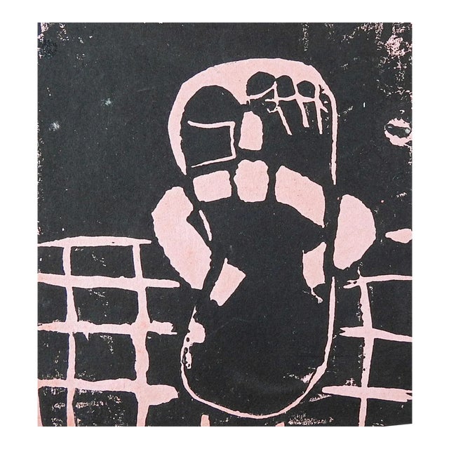 Mid Century Pink & Black Block Print of Sandle & Foot For Sale