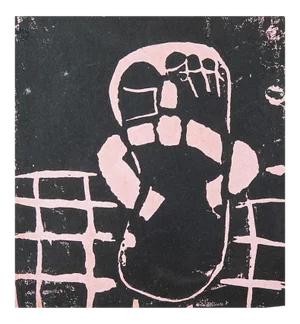 Mid Century Pink & Black Block Print of Sandle & Foot