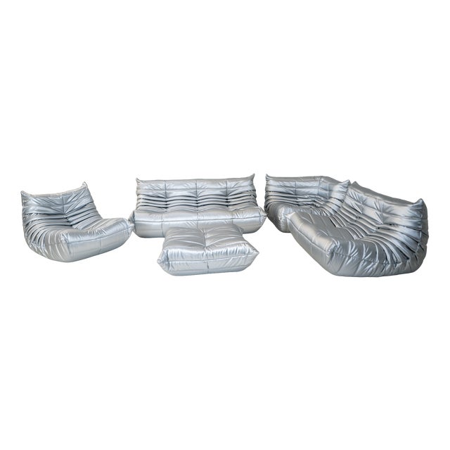 Togo Living Room Set in Silver Fabric by Michel Ducaroy for Ligne Roset, 1979, Set of 5 For Sale